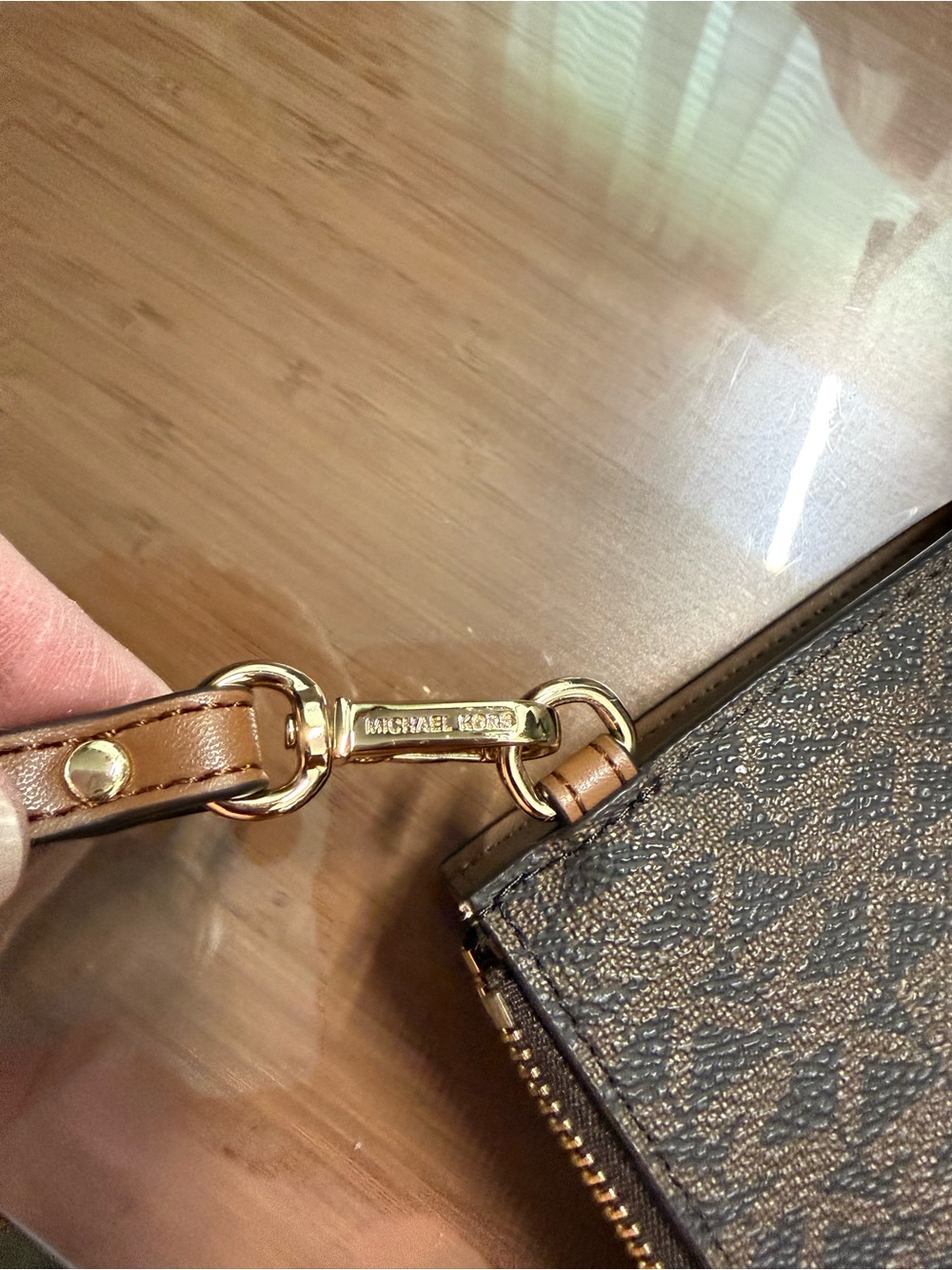 Michael Kors Brown Monogram Phone Wristlet Wallet with Gold Hardware - Picture 3 of 6